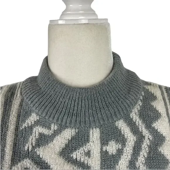 Kitty Hawk Retro Mix Print 80s Pullover Knit Sweater with Shoulder Pads Medium - Picture 3 of 13